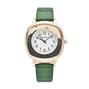 Strada Japanese Movement Green Austrian Crystal Watch with Green Faux Leather Strap (36mm) (7.25-8.75 Inches)