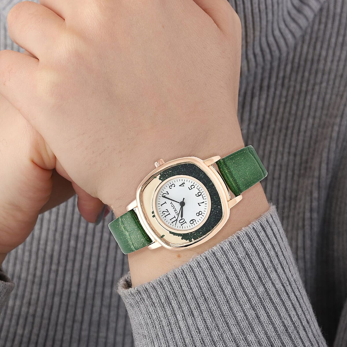 Strada Japanese Movement Green Austrian Crystal Watch with Green Faux Leather Strap (36mm) (7.25-8.75 Inches) image number 2