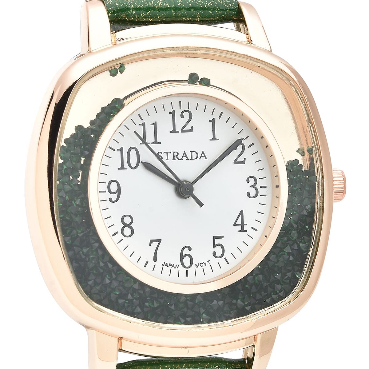 Strada Japanese Movement Green Austrian Crystal Watch with Green Faux Leather Strap (36mm) (7.25-8.75 Inches) image number 3