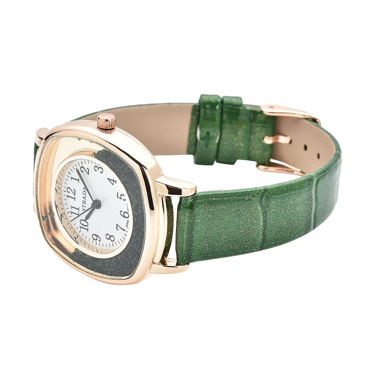 Strada Japanese Movement Green Austrian Crystal Watch with Green Faux Leather Strap (36mm) (7.25-8.75 Inches) image number 4