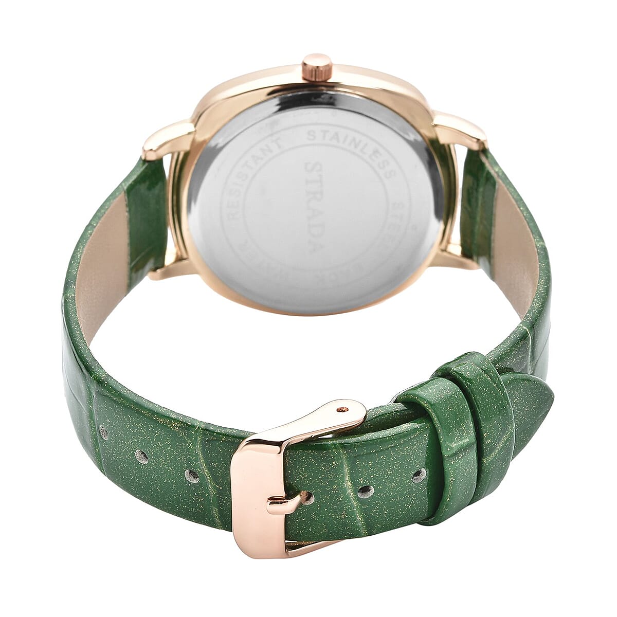 Strada Japanese Movement Green Austrian Crystal Watch with Green Faux Leather Strap (36mm) (7.25-8.75 Inches) image number 5