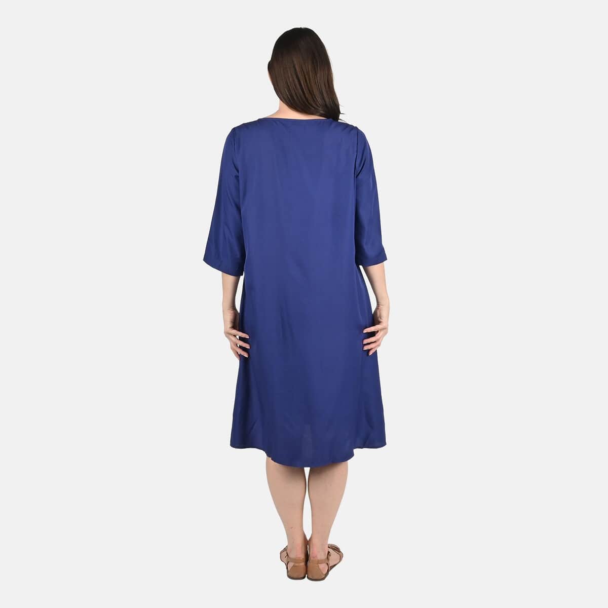 Tamsy Navy Side Patchwork Midi Dress - One Size Missy image number 1