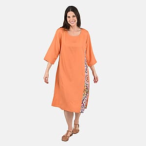 Tamsy Orange Side Patchwork Midi Dress - One Size Missy