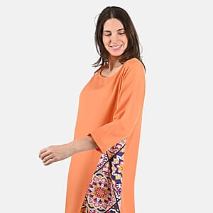 Tamsy Orange Side Patchwork Midi Dress - One Size Missy