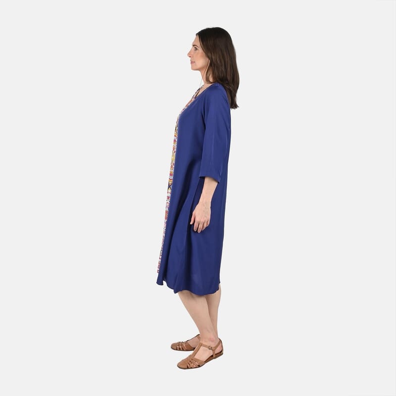 Tamsy Navy Front Patchwork Midi Dress - One Size Missy