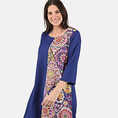 Tamsy Navy Front Patchwork Midi Dress - One Size Missy
