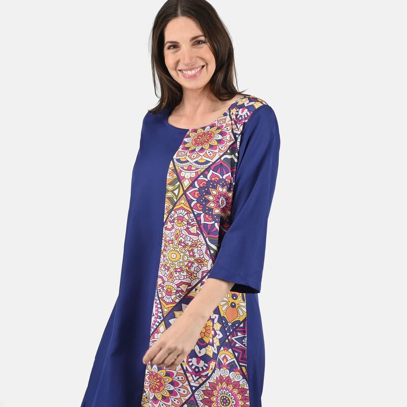 Tamsy Navy Front Patchwork Midi Dress - One Size Missy