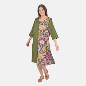 Tamsy Green Front Patchwork Midi Dress - One Size Missy