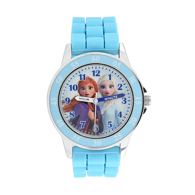 Disney Japanese Movement Frozen Sisters Watch in Blue (38mm) , Designer Silicone Watch , Analog Luxury Wristwatch