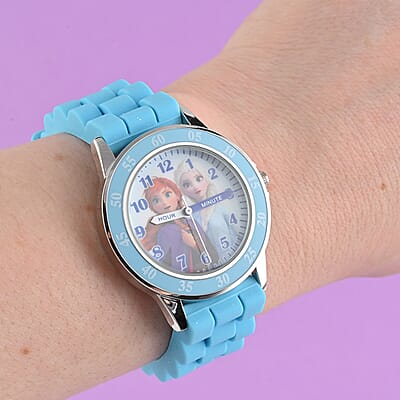 Disney Japanese Movement Frozen Sisters Watch in Blue (38mm) , Designer Silicone Watch , Analog Luxury Wristwatch