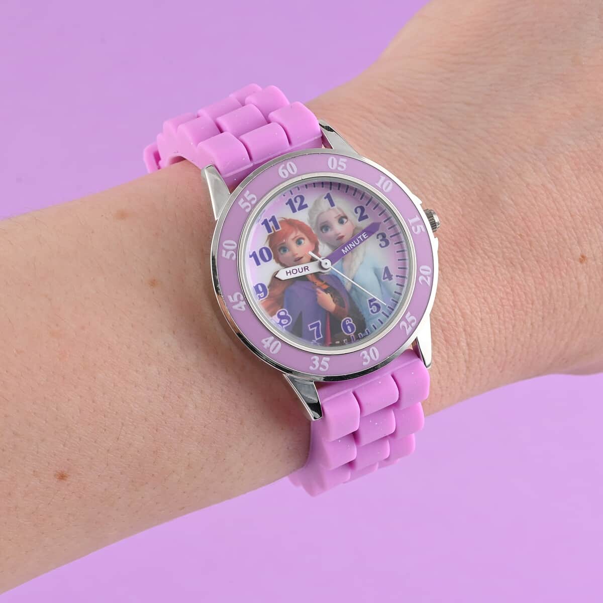 Disney Japanese Movement Frozen Sisters Watch in Purple (38mm) , Designer Silicone Watch , Analog Luxury Wristwatch image number 1