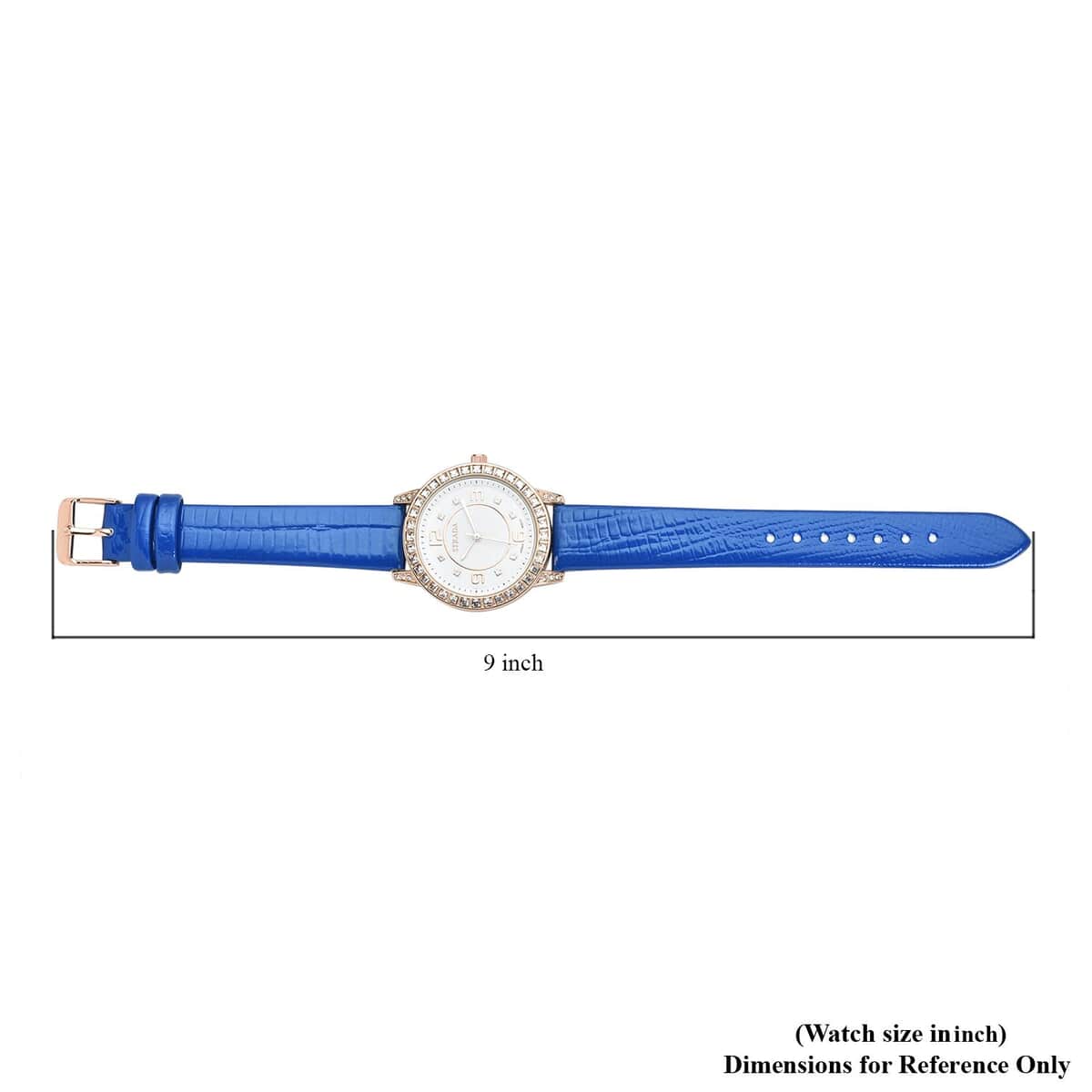 Strada Japanese Movement White Austrian Crystal Watch with Blue Faux Leather Strap (36mm) (7.00-8.25 Inches) image number 6