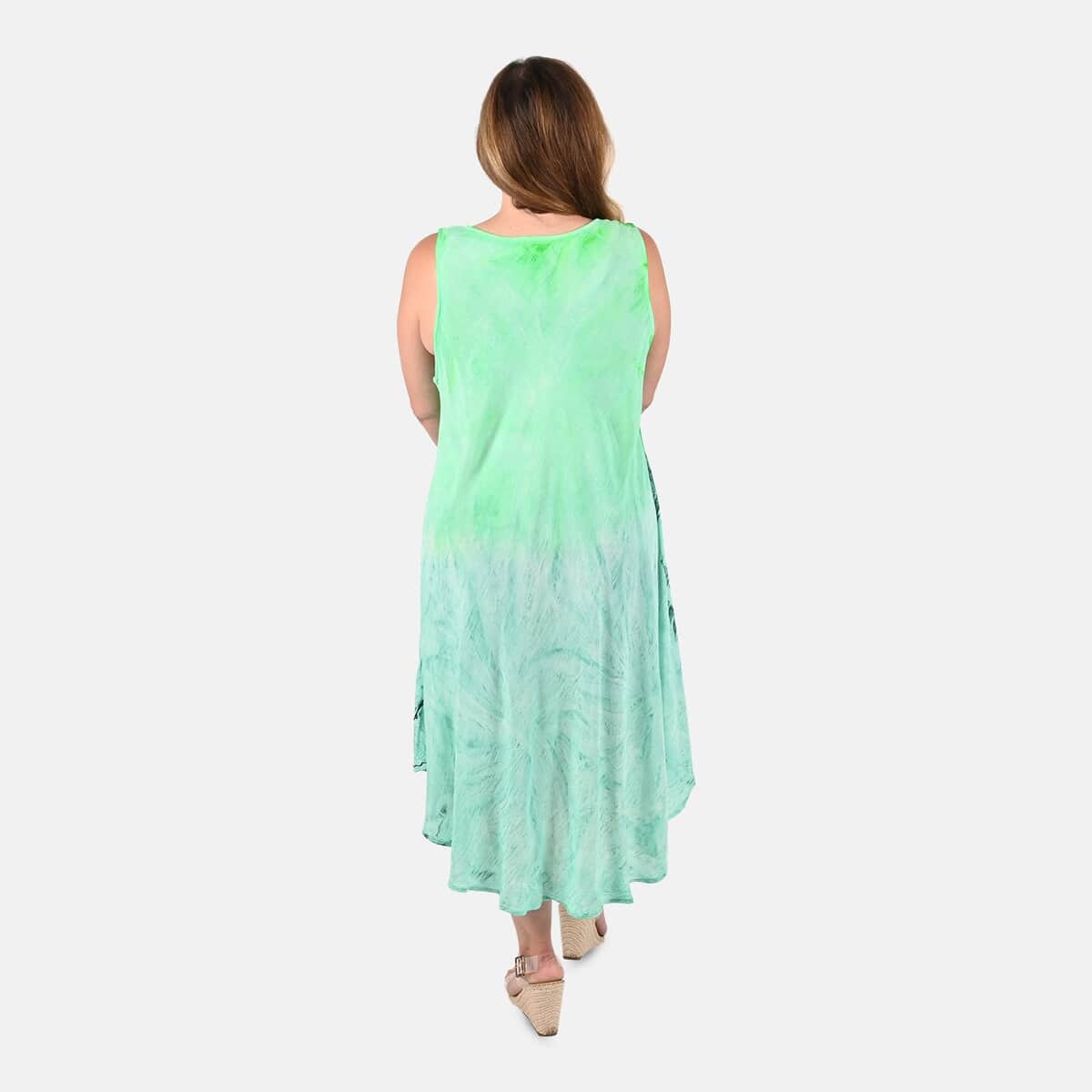 Tamsy Mint Green and Turquoise Embroidered Tie Dye Umbrella Dress - One Size Plus | Women's Dress | Summer Dress | Western Dress | Sleeveless Dress image number 1