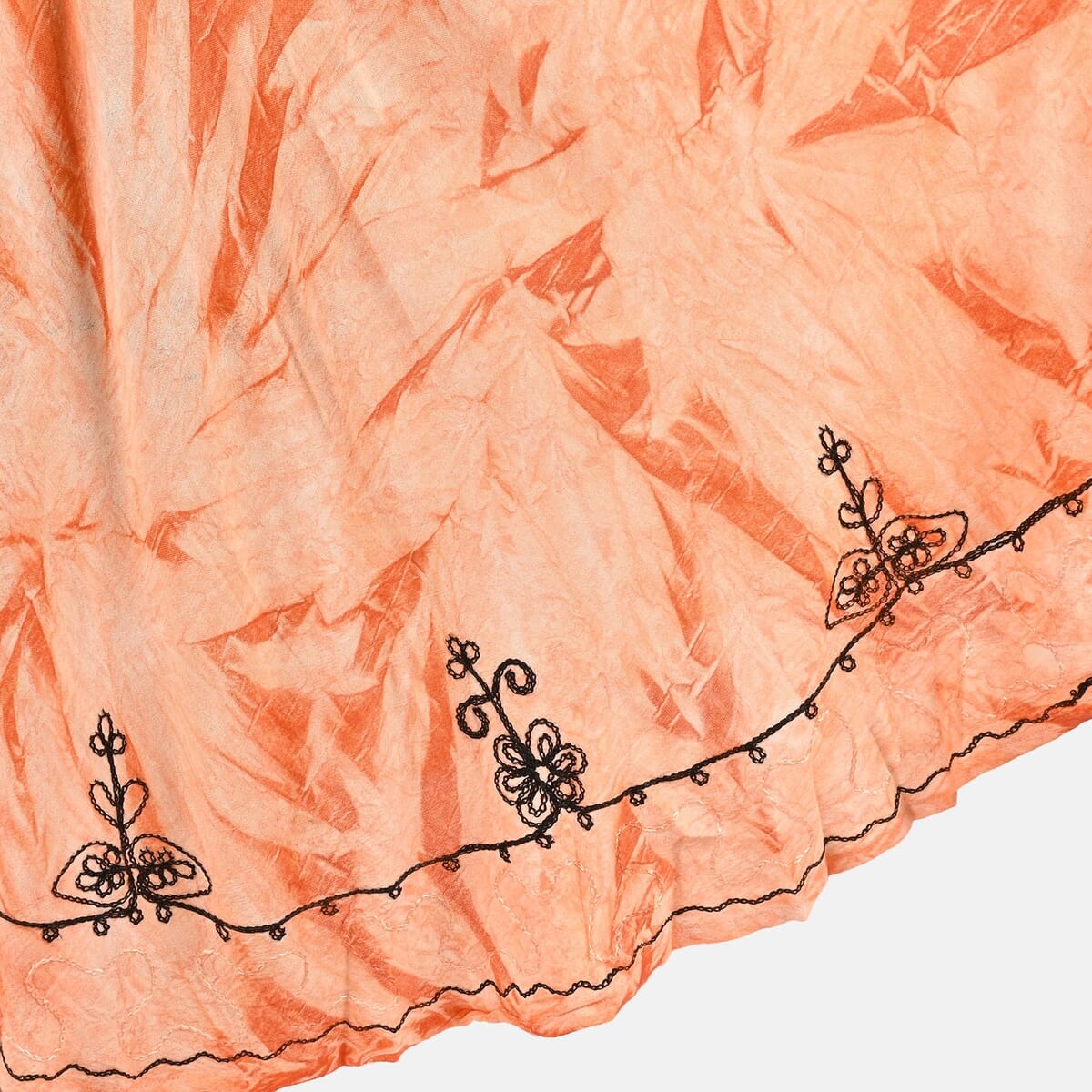 Tamsy Orange and Yellow Embroidered Tie Dye Umbrella Dress - One Size Plus | Women's Dress | Summer Dress | Western Dress | Sleeveless Dress image number 4