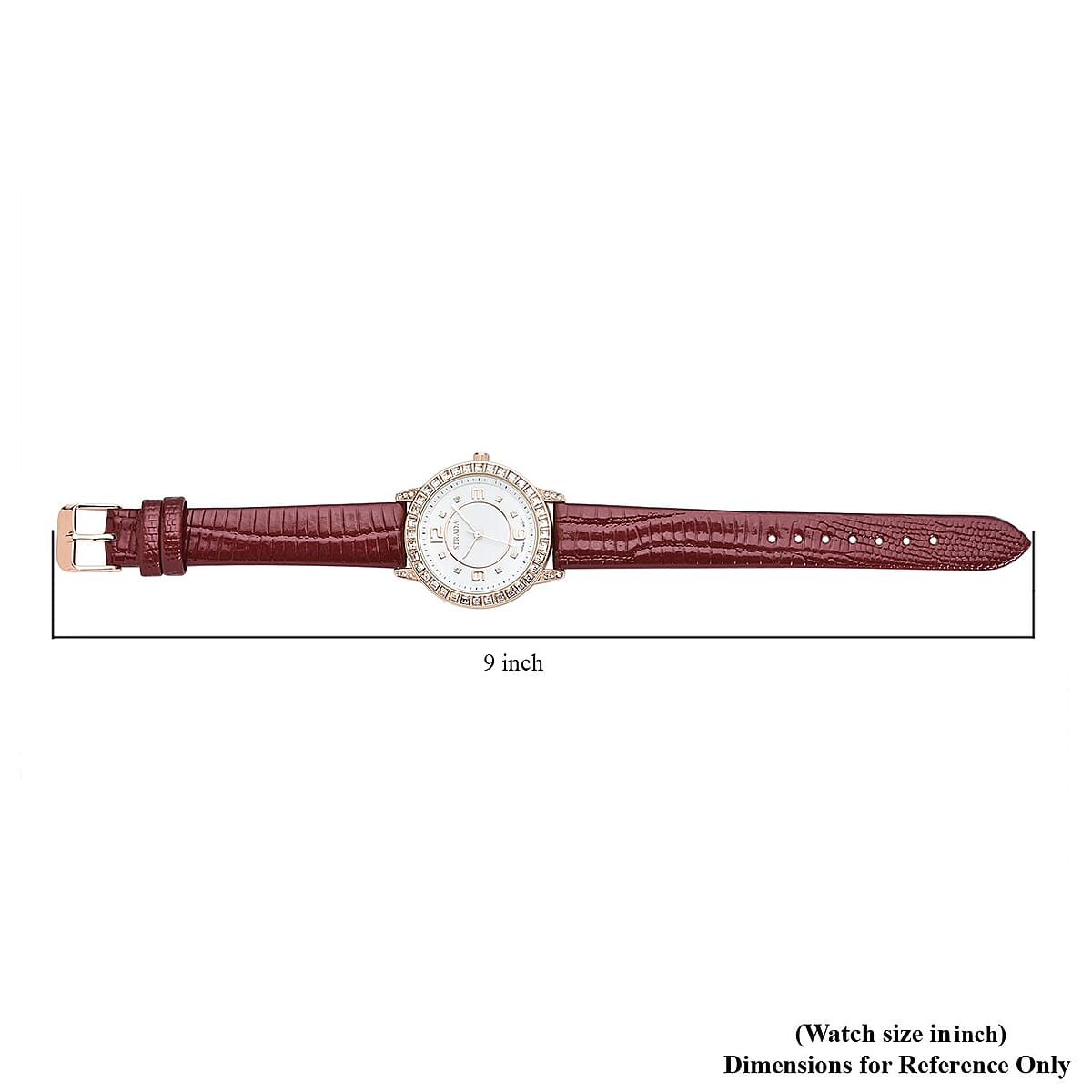 Strada Japanese Movement White Austrian Crystal Watch with Red Faux Leather Strap (36mm) (7.00-8.25 Inches) image number 6