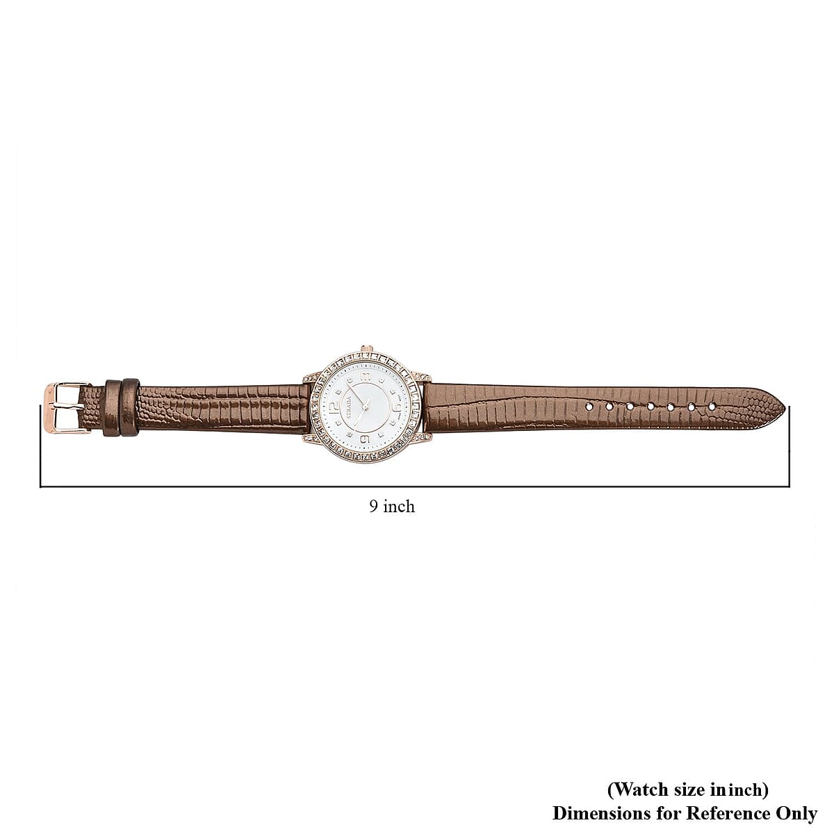 Strada Japanese Movement White Austrian Crystal Watch with Brown Faux Leather Strap (36mm) (7.00-8.25 Inches) image number 6