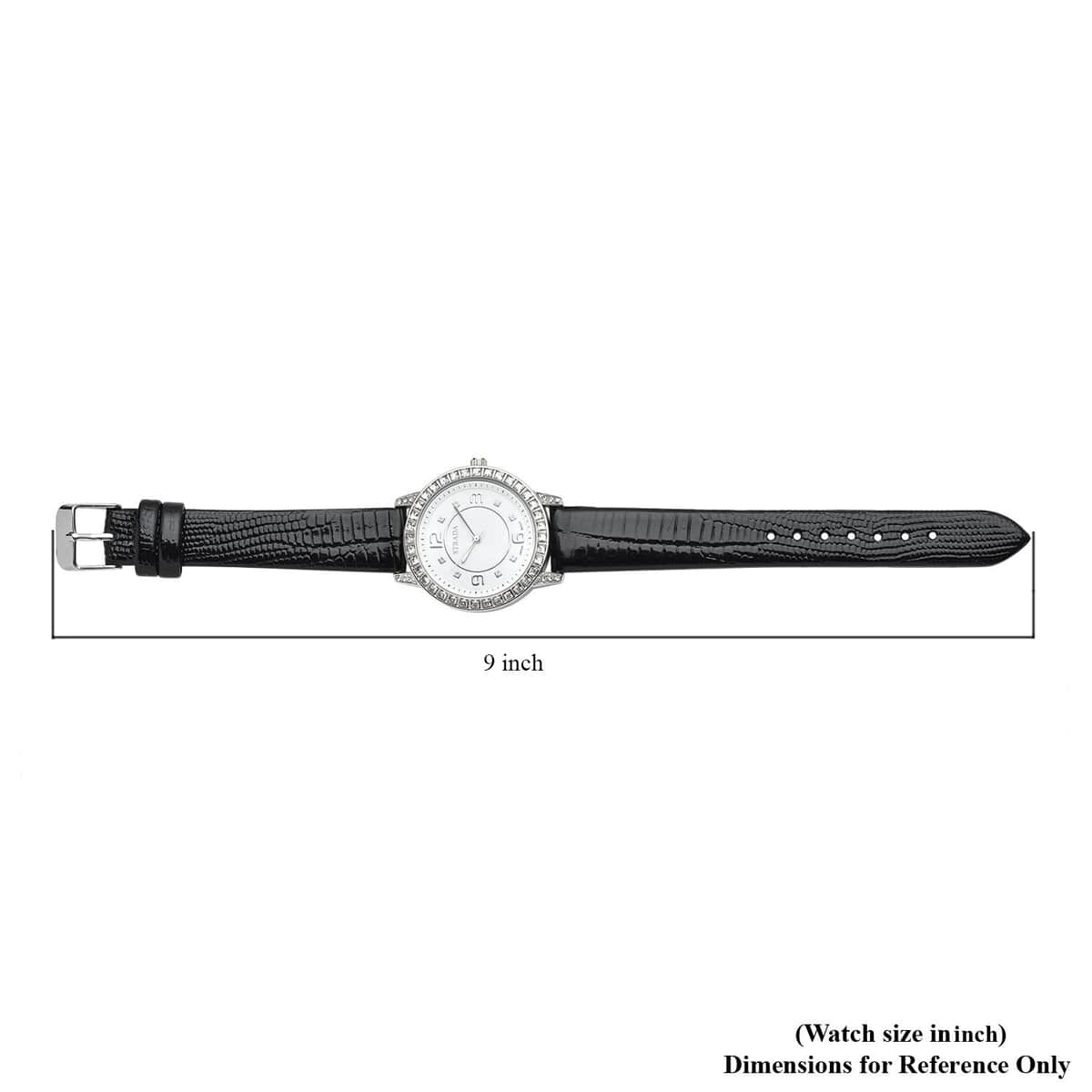 Strada Japanese Movement White Austrian Crystal Watch with Black Faux Leather Strap (36mm) (7.00-8.25 Inches) image number 6