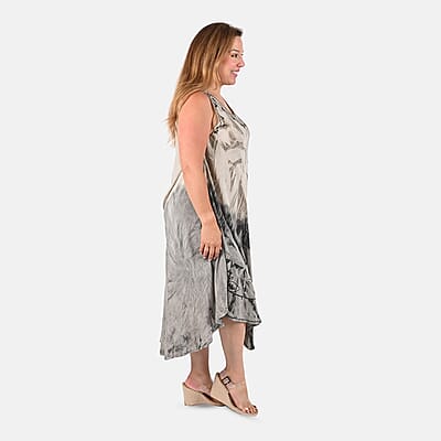 Tamsy Black and Tan Embroidered Tie Dye Umbrella Dress - One Size Missy , Women's Dress , Summer Dress , Western Dress , Sleeveless Dress