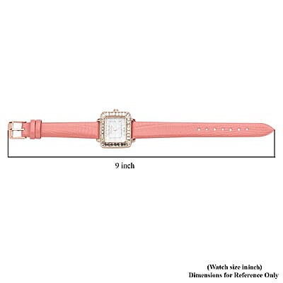 Strada Austrian Crystal Japanese Movement Square Shaped Dial Watch with Light Pink Faux Leather Strap (30mm) (7.0-8.0 Inch)