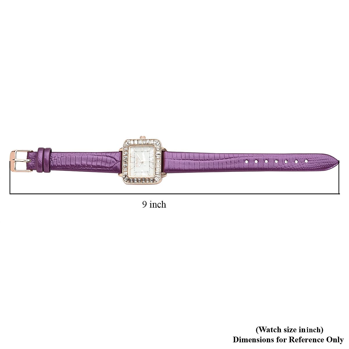 Strada Austrian Crystal Japanese Movement Square Shaped Dial Watch with Purple Faux Leather Strap (30mm) (7.0-8.0 Inch) image number 6