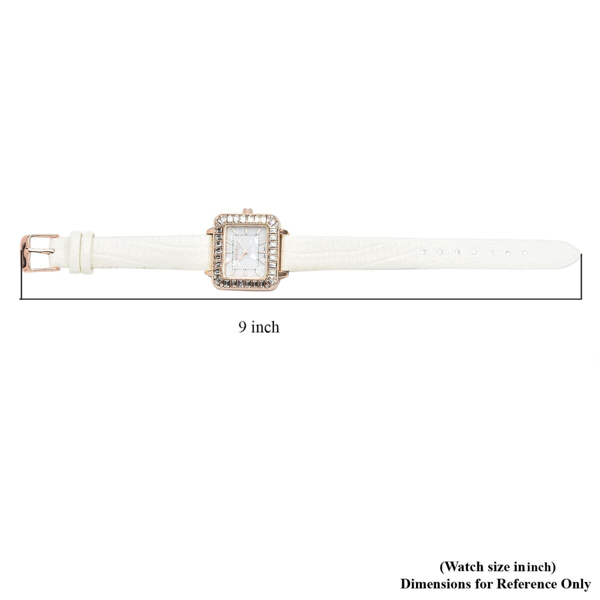 Strada Austrian Crystal Japanese Movement Square Shaped Dial Watch with White Faux Leather Strap (30mm) image number 6