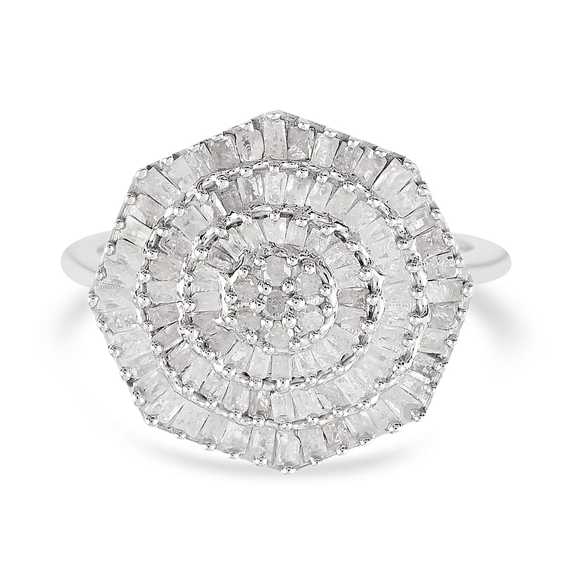 Diamond 1.00 ctw Flower Ring in Platinum Over Sterling Silver (Size 10.0)
