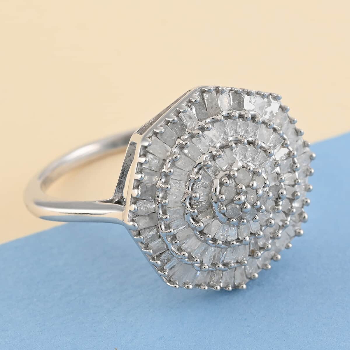DEAL OF THE HOUR Diamond Flower Ring in Platinum Over Sterling Silver (Size 10.0) 1.00 ctw image number 1
