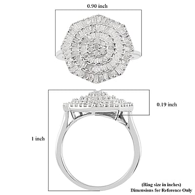Diamond 1.00 ctw Flower Ring in Platinum Over Sterling Silver (Size 10.0)