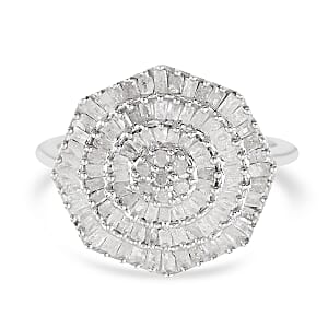 Diamond Flower Ring in Platinum Over Sterling Silver (Size 7.0) 1.00 ctw