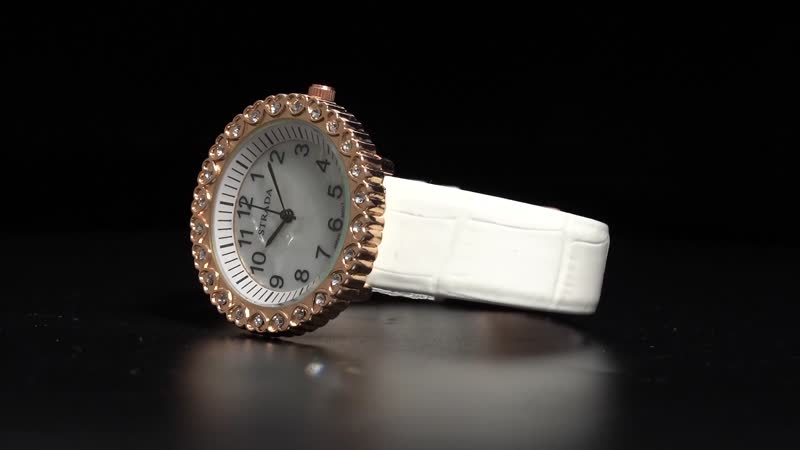 STRADA Austrian Crystal Japanese Movement Watch with White Faux Leather Strap (36mm) (7.0-8.0 Inch)