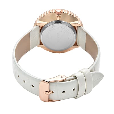 Strada Austrian Crystal Japanese Movement Watch with White Faux Leather Strap (36mm) (7.0-8.0 Inch)