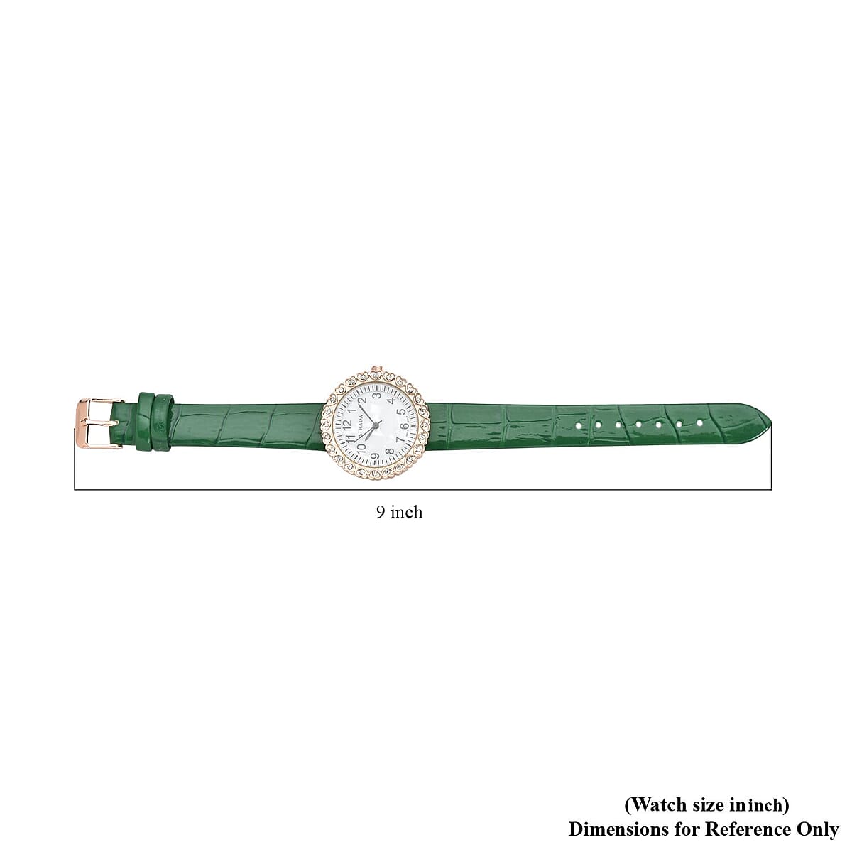 Strada Austrian Crystal Japanese Movement Watch with Green Faux Leather Strap (36mm) (7.0-8.0 Inch) image number 6