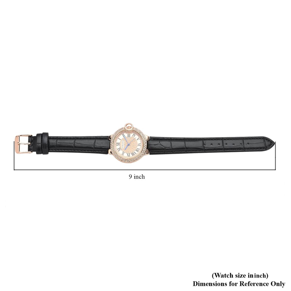 Strada Japanese Movement White Austrian Crystal Watch with Black Faux Leather Strap (36mm) (6.75 -8.00 Inches) image number 6