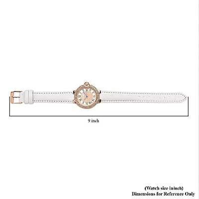 Strada Japanese Movement White Austrian Crystal Watch with White Faux Leather Strap (36mm) (6.75 -8.00 Inches)