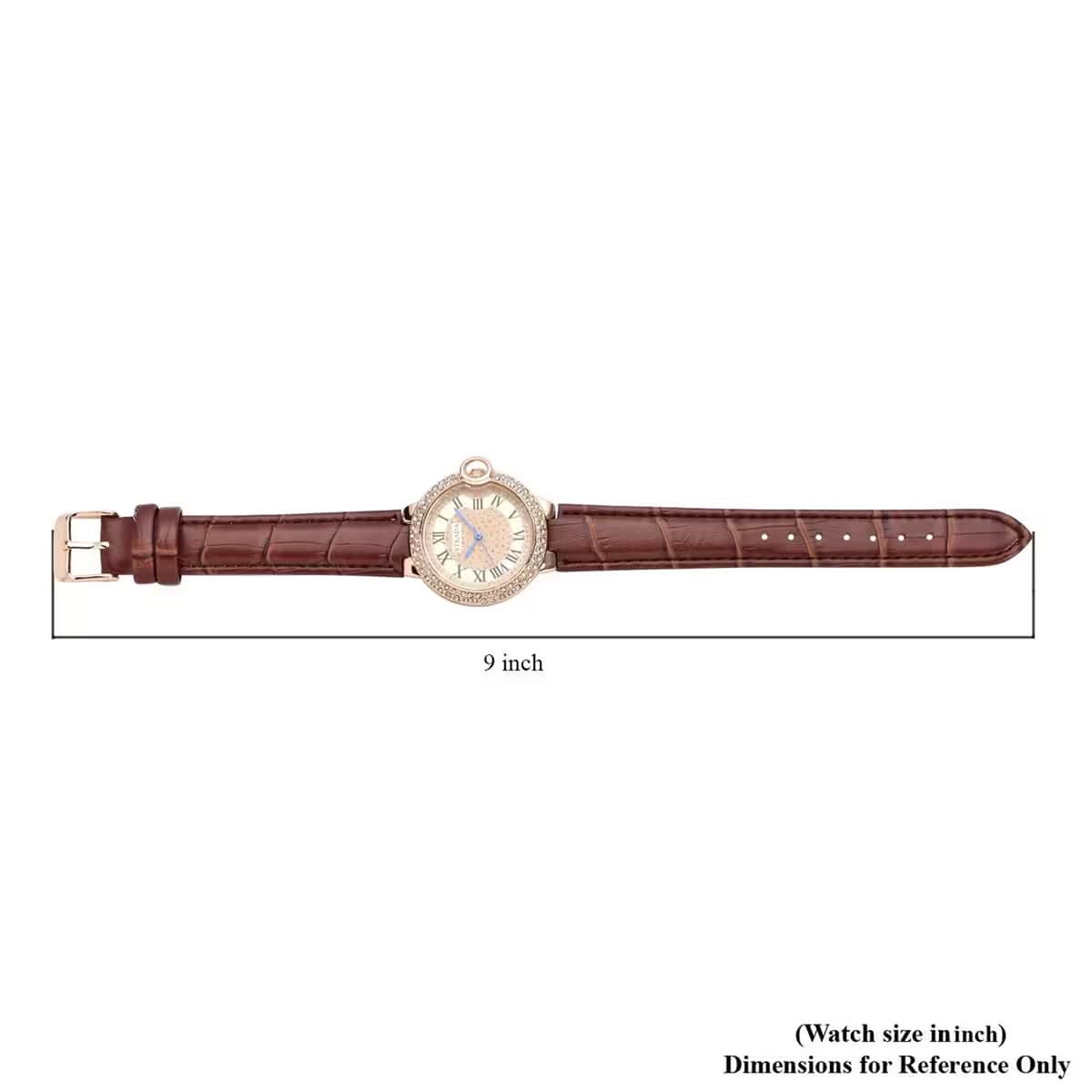 Strada Japanese Movement White Austrian Crystal Watch with Brown Faux Leather Strap (36mm) (6.75 -8.00 Inches) image number 6