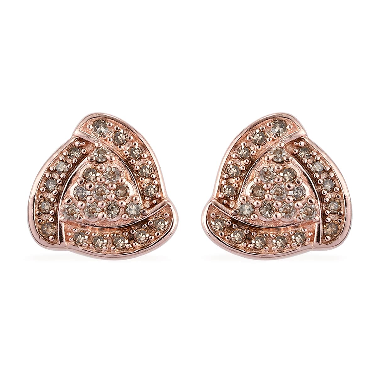 Natural Champagne Diamond Triangle Stud Earrings in Vermeil Rose Gold Over Sterling Silver 0.50 ctw image number 0