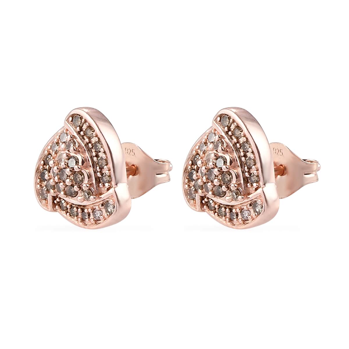 Natural Champagne Diamond Triangle Stud Earrings in Vermeil Rose Gold Over Sterling Silver 0.50 ctw image number 3