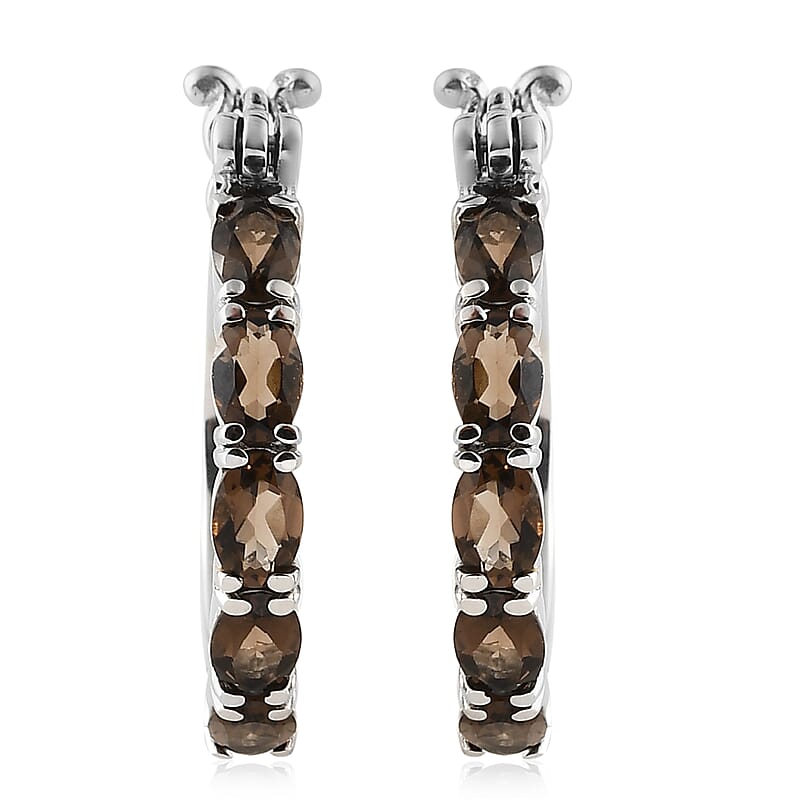Brazilian Smoky Quartz Hoop Earrings in Stainless Steel 3.85 ctw