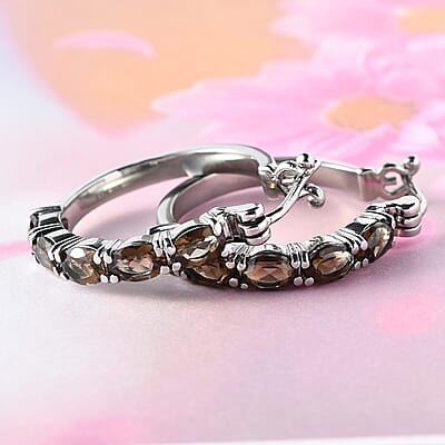 Brazilian Smoky Quartz Hoop Earrings in Stainless Steel 3.85 ctw