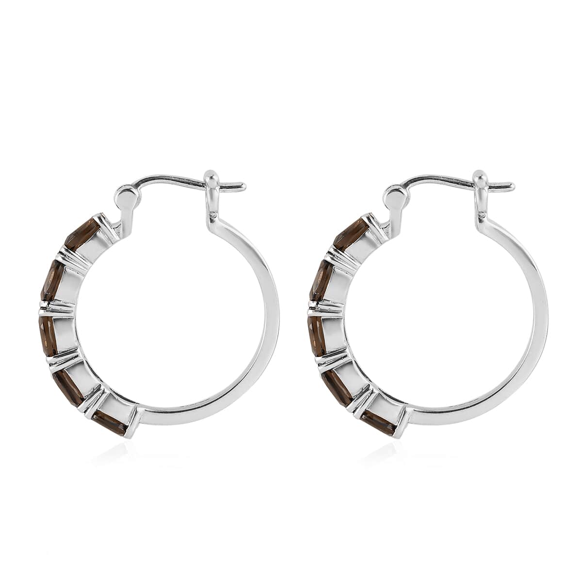 Brazilian Smoky Quartz Hoop Earrings in Stainless Steel 3.85 ctw image number 3