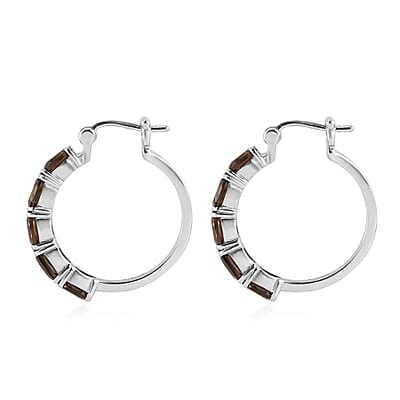 Brazilian Smoky Quartz Hoop Earrings in Stainless Steel 3.85 ctw