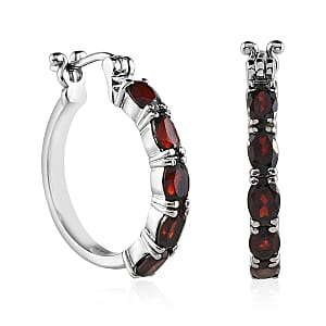 Mozambique Garnet Hoop Earrings in Stainless Steel 5.50 ctw
