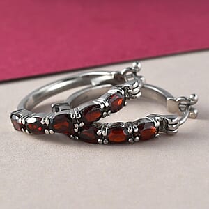 Mozambique Garnet Hoop Earrings in Stainless Steel 5.50 ctw