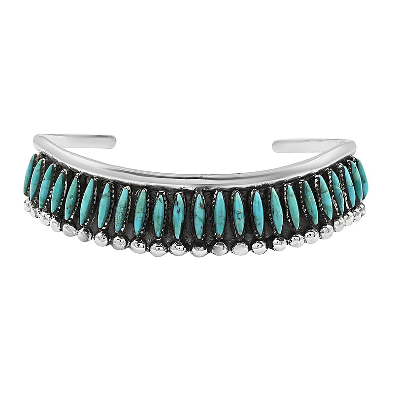 Santa Fe Style Turquoise Cuff Bracelet in Sterling Silver (7.00 In) 15 Grams 1.25 ctw