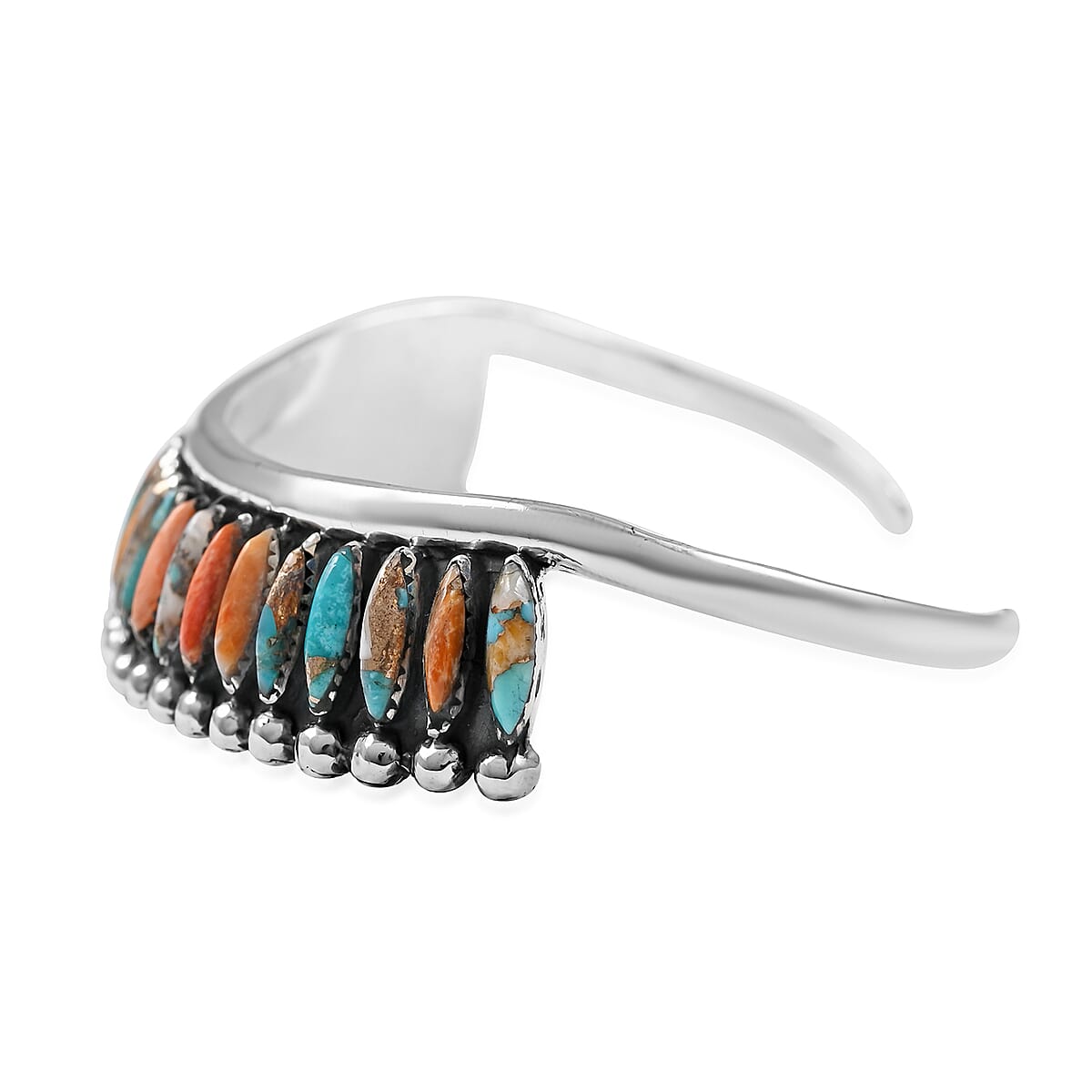 Santa Fe Style Spiny Turquoise Cuff Bracelet in Sterling Silver (7.00 In) 16 Grams 0.75 ctw image number 3