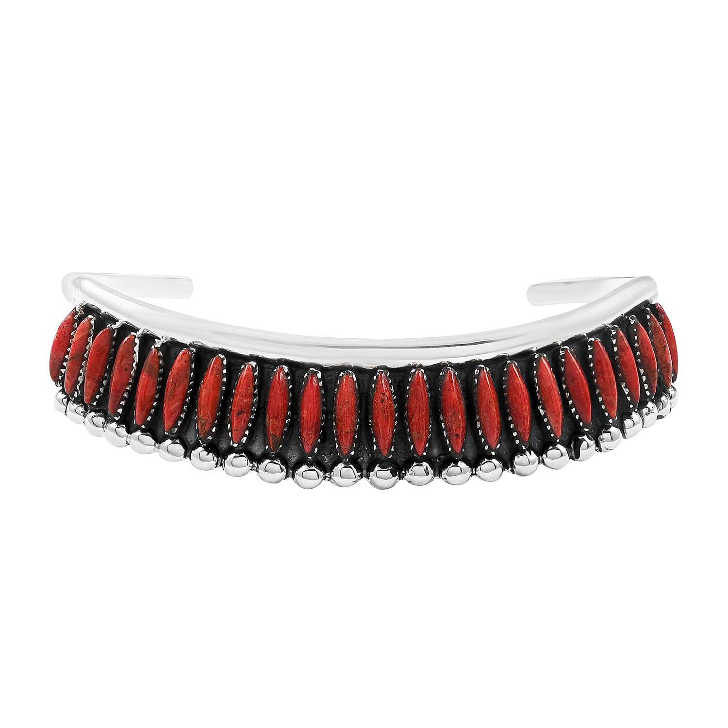 Santa Fe Style Enhanced Red Coral Cuff Bracelet in Sterling Silver (7.00 In) 15.90 Grams