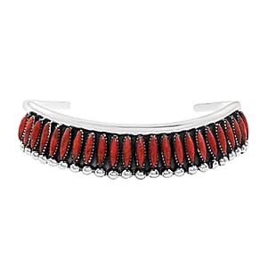 Santa Fe Style Enhanced Red Coral Cuff Bracelet in Sterling Silver (7.00 In) 15.90 Grams
