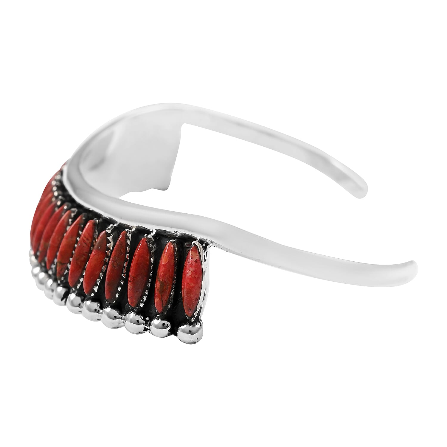 Santa Fe Style Enhanced Red Coral Cuff Bracelet in Sterling Silver (7.00 In) 15.90 Grams