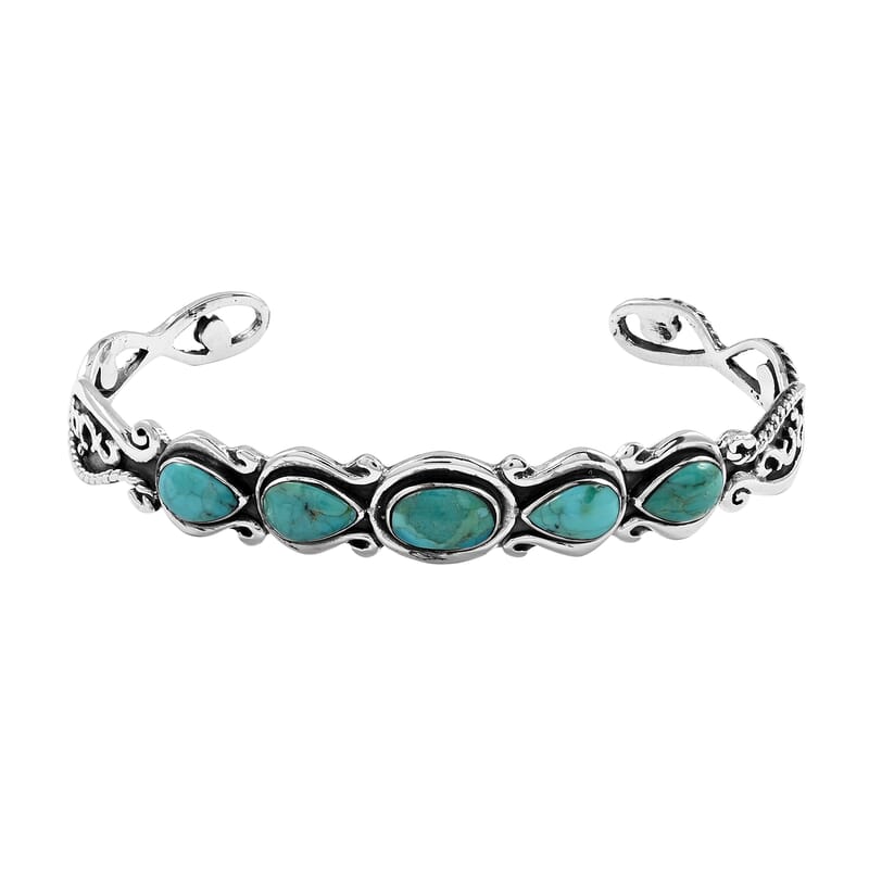Santa Fe Style Turquoise 2.50 ctw Cuff Bracelet in Sterling Silver (7.00 In)
