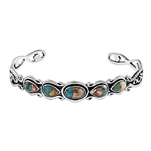 Santa Fe Style Spiny Turquoise Cuff Bracelet in Sterling Silver (7.00 In) 10.90 Grams 1.25 ctw
